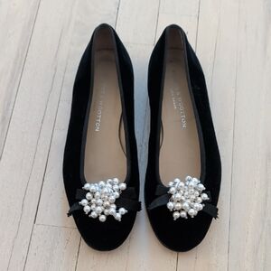 Stubbs & Wootton Black Flats with Pearl Embellishments